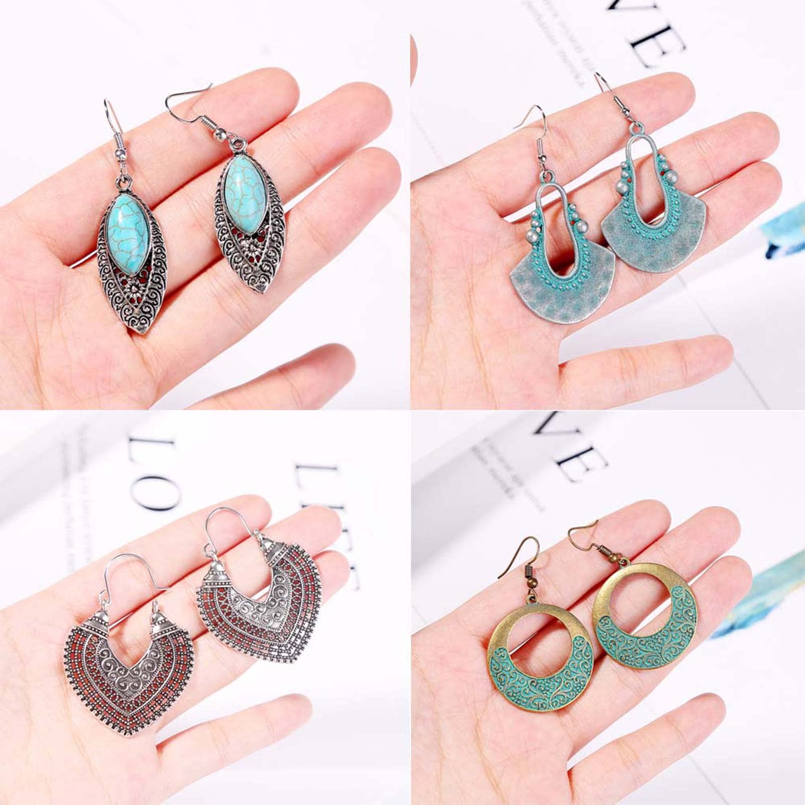 Kucheed Set 9 Paia Orecchini Pendenti Bohémien – Stile Turchese Vintage Con Perline A Goccia – Regalo Per Donna In Confezione Regalo