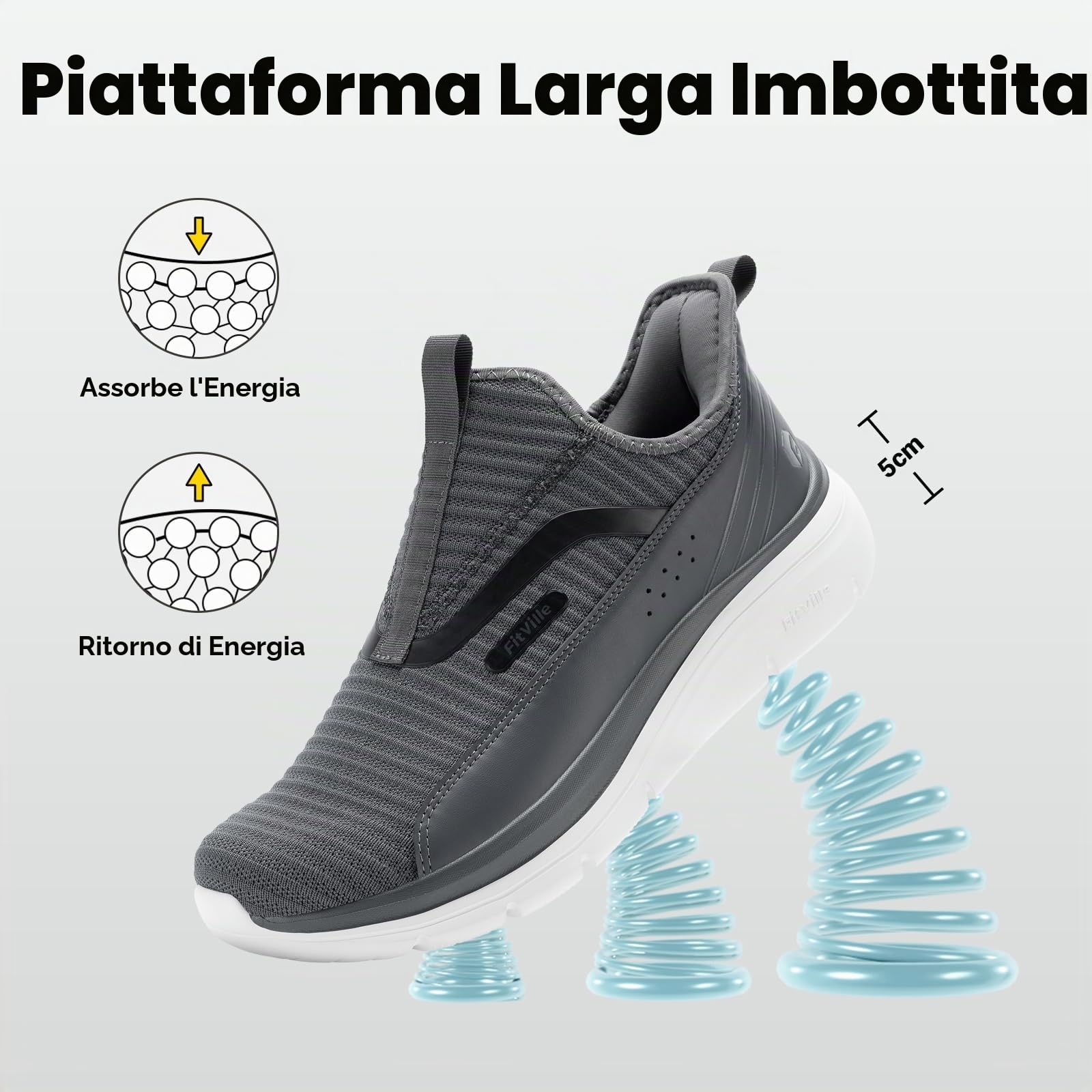 FitVille Scarpe da Camminata Uomo Extra Larghe Slip-on Sneaker Casual Traspiranti Scarpe Sportive Senza Lacci Grigio Scuro 42.5 EU X-Larga