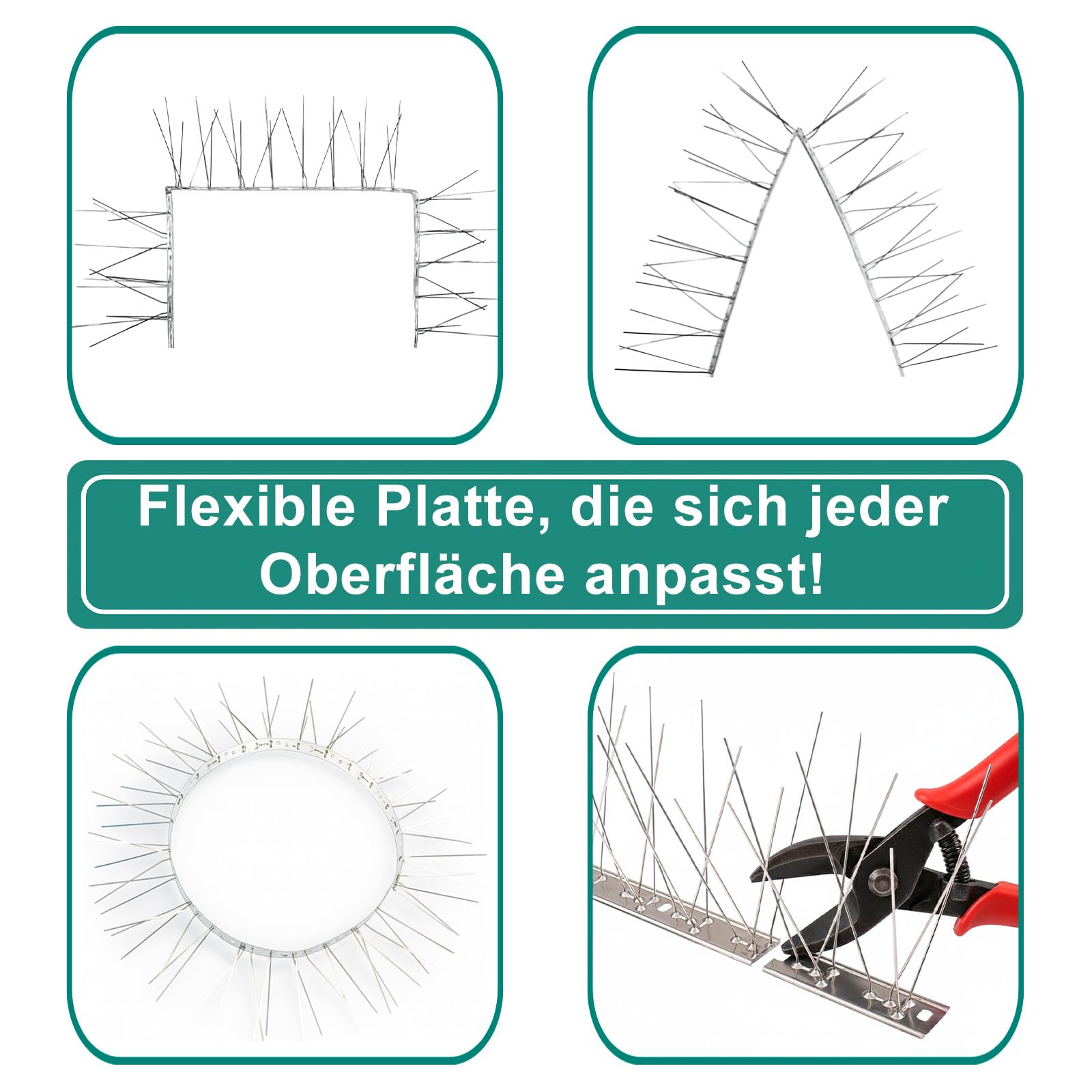 PRIOstahl Dissuasore per uccelli, 3 file, 10 metri (10 x 100 cm), punte premontate e pronte per l'uso, con fascetta, per piccioni e piccoli uccelli, resistente alle intemperie, in acciaio inox V2A