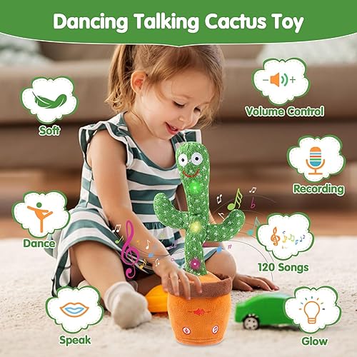 Miniatura 2 de MIAODAM - Cactus bailarín con volumen ajustable, juguete de cactus que habla, emite luces brillantes y coloridas, repite lo que dices, canta 120