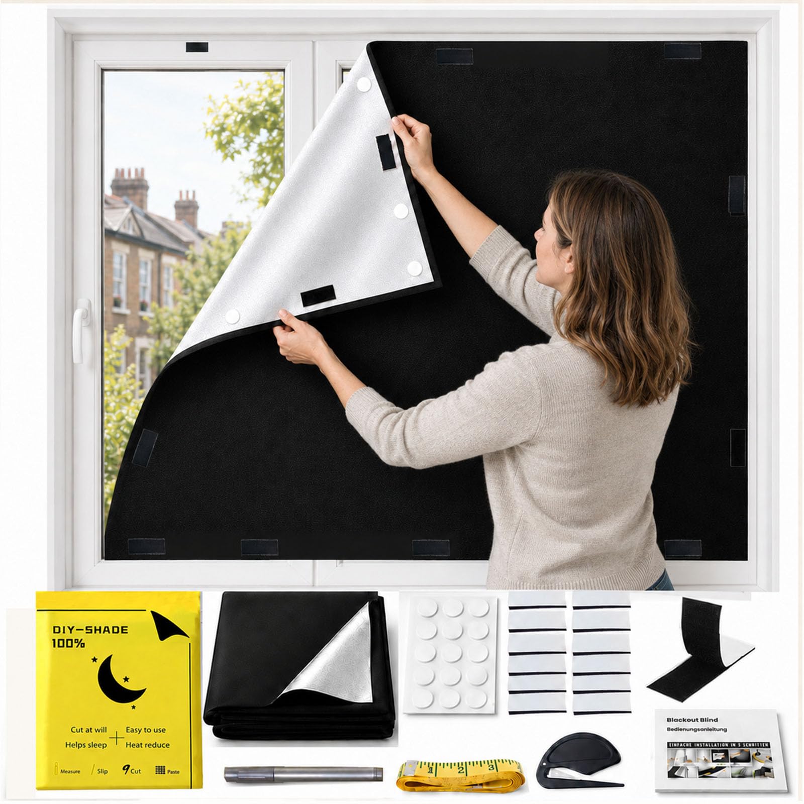 EXGOING Blackout Blind Stick On No Drill Window Cover 100 x 145 cm