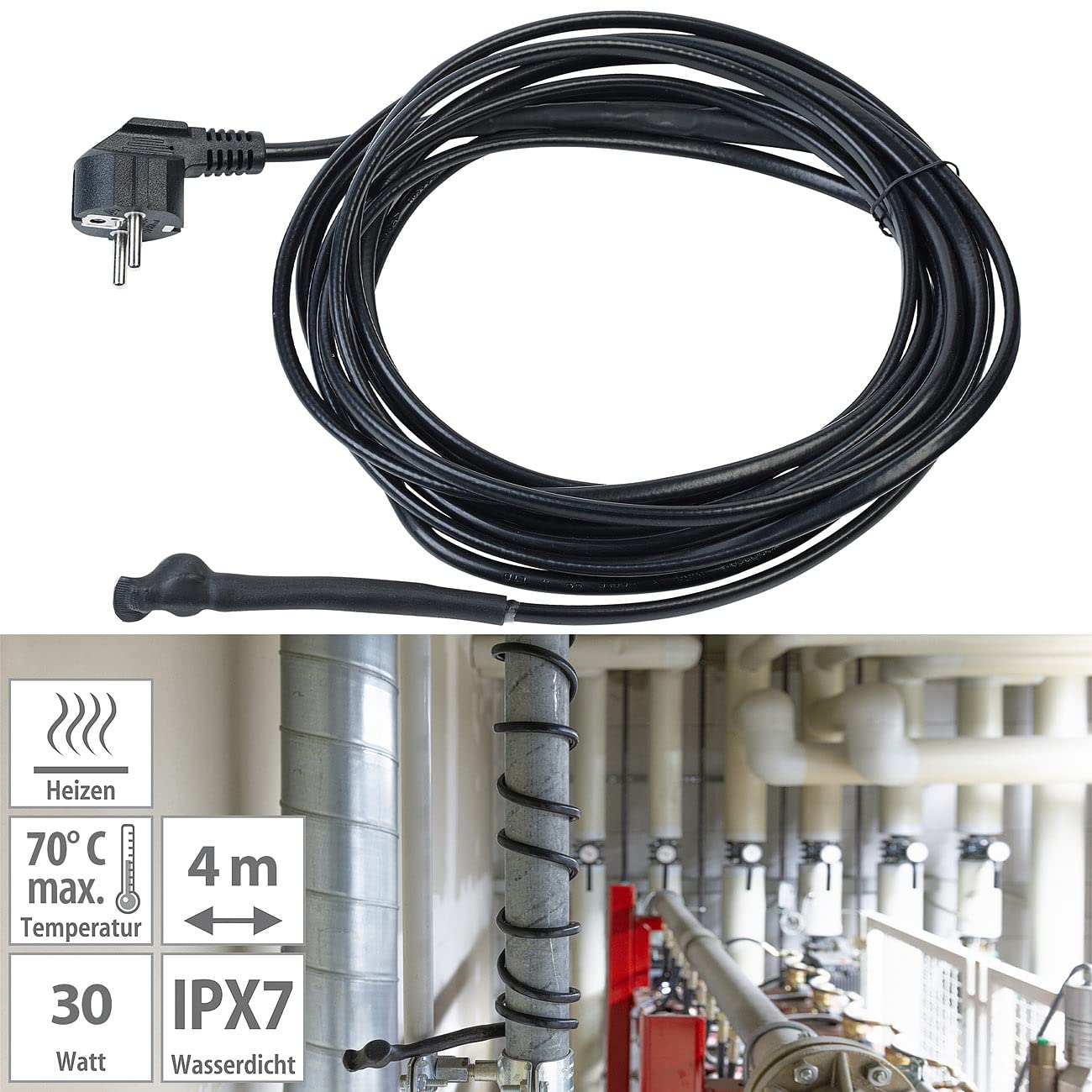 Câble chauffant antigel avec thermostat 4 m / 60 W [Royal Gardineer]