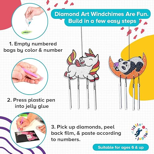 Miniatura 2 de Carillones de viento de pintura de diamantes 5D para niños, calcomanías de arte de diamantes y kit de manualidades de madera con arte de diamantes
