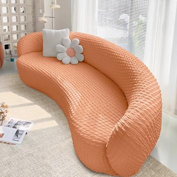 Anti Slip Furniture Protector Covers, Removable and Machine Washable Stain Resistant Durable Semi Circle Curved Sofa CoversHoney Orange,M 145-185cm