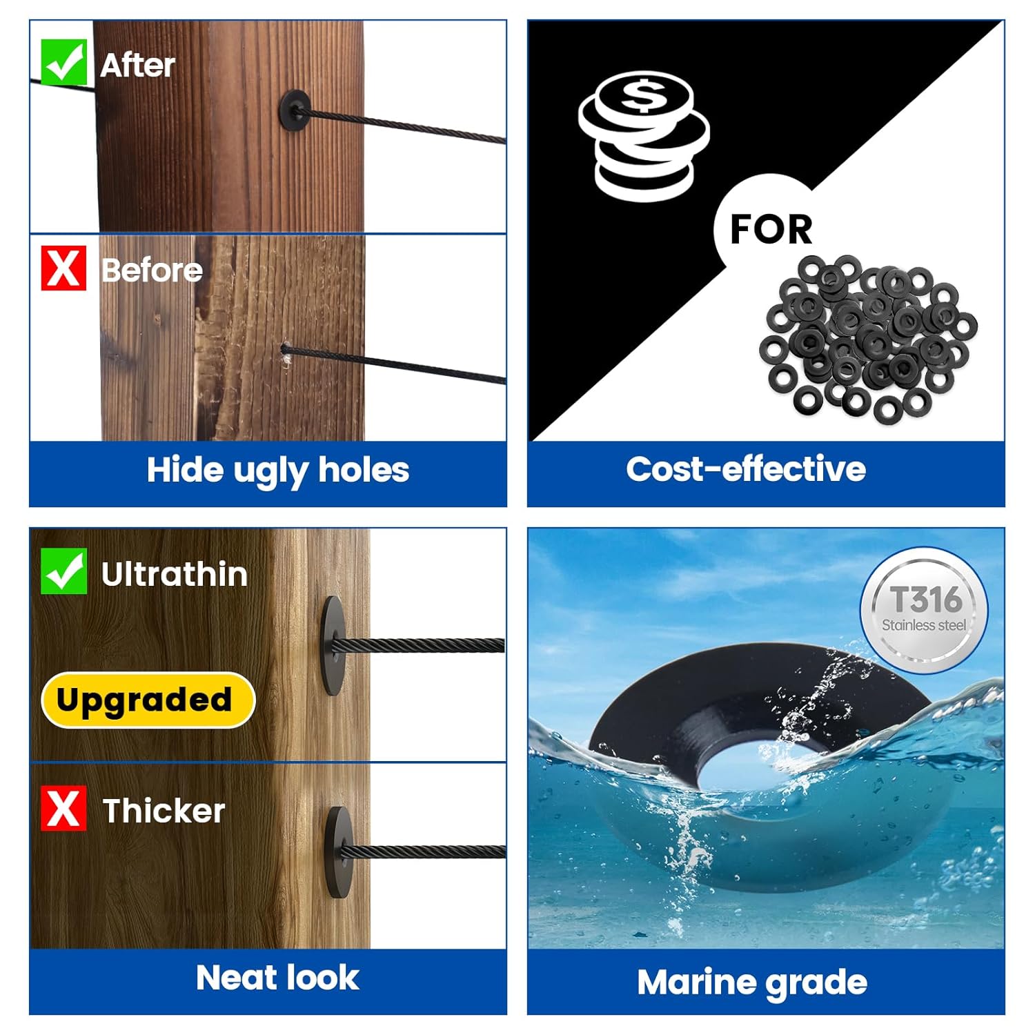 Muzata 60 Pack 1/8" Black Cable Railing Hardware CR23 Bundle 20 Pack Cable Railing Protector Sleeves CR91