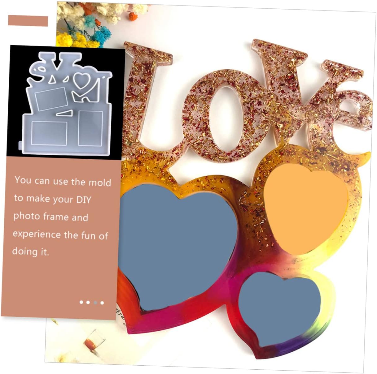 Veemoon 2pcs Mother's Day Picture Frame Mold Heart Shape Craft Mold for Handmade Photo Frames Creative Molding Kit for Family Projects and Home Decor