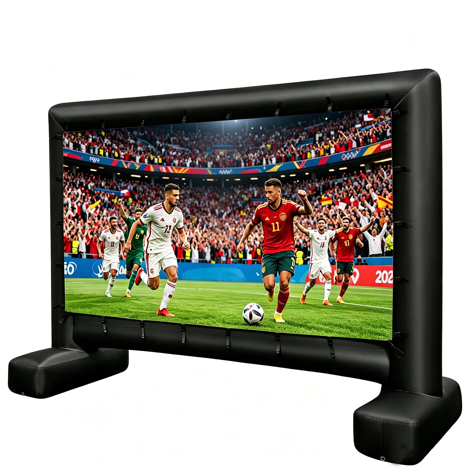 GYMAX Pantalla Hinchable para proyector de Exterior, con Tela Oxford y soplador, 1080P, 4K, 3D, HD, portátil 16:9 con Bolsa de Transporte, para Cine en casa y jardín (327 x 183 cm)