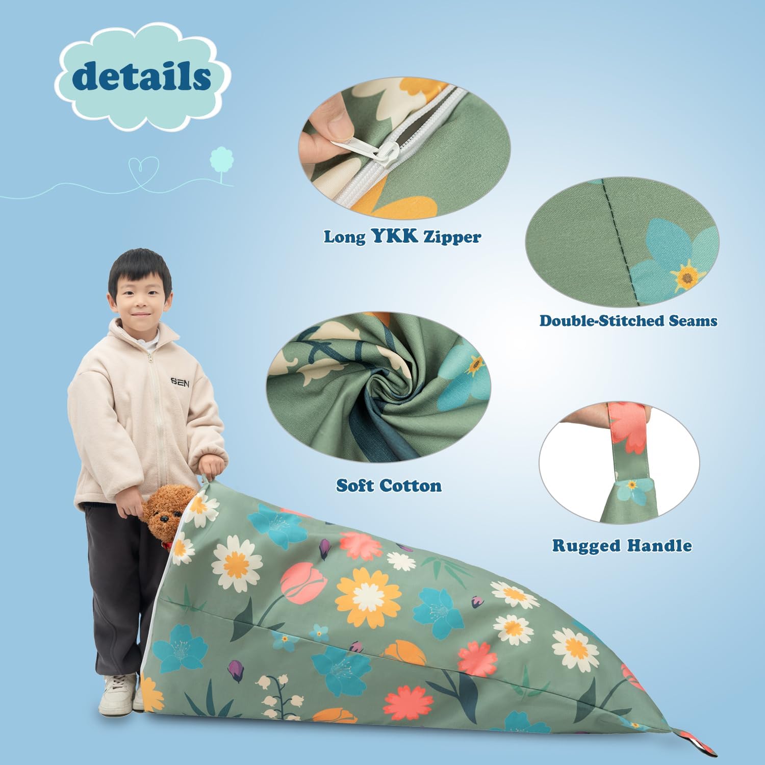 LOLOMLO Stuffed Animal Storage Bean Bag Chair Cover, 52" x 31" Extra Large Beanbag with YKK Zipper, Sit Seat Sofa for Kids Teens Adults, Hold Plush Toy Blankets Towels, 200L/52Gal, Cover Only, Green image 4