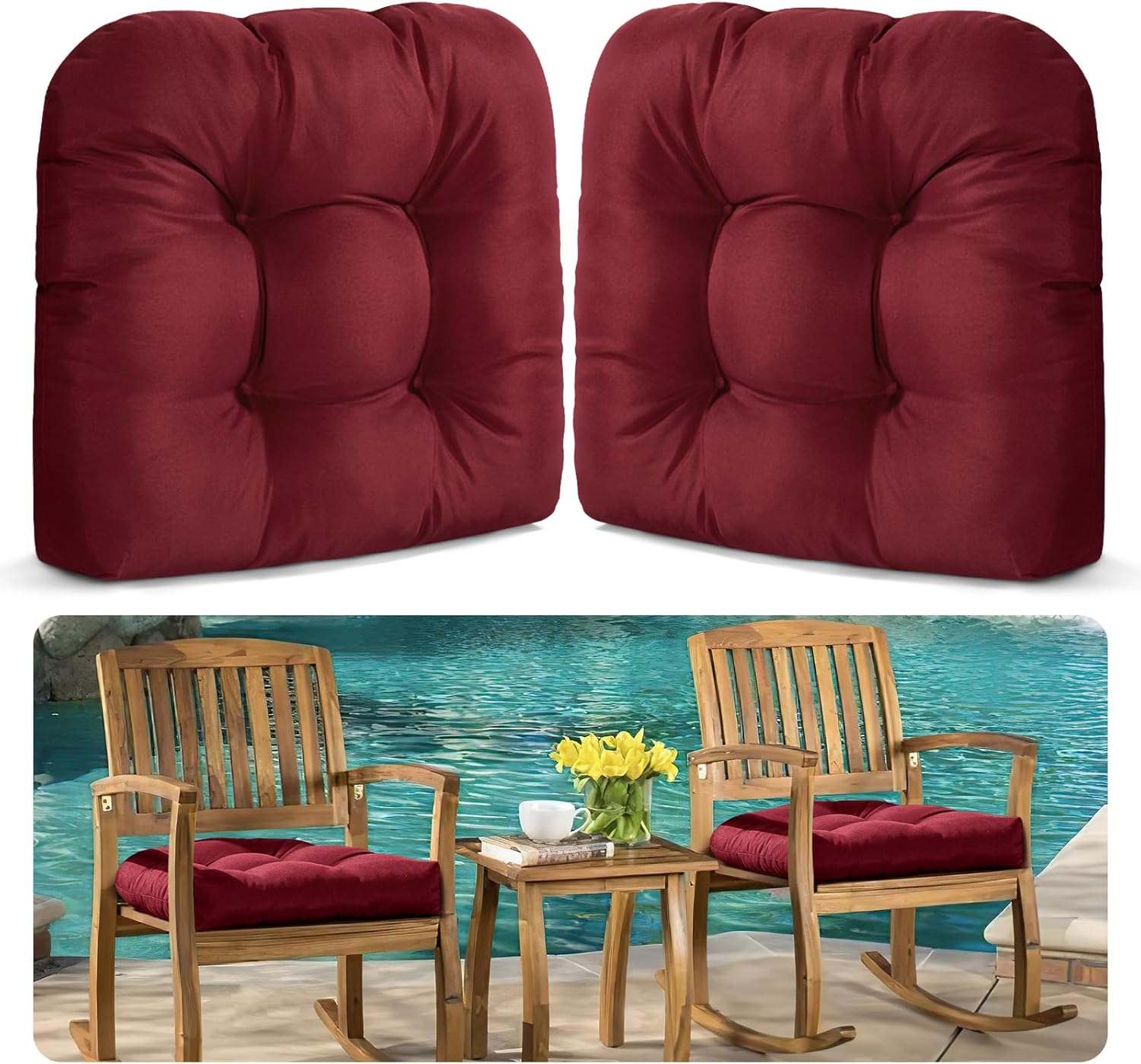 MAGIC ELEPHANT Outdoor Chair Cushions Set of 2, Memory Foam Seat Cushion Pads for Wicker Chair and Patio Furniture, 19 x 19 Inches (Purple)