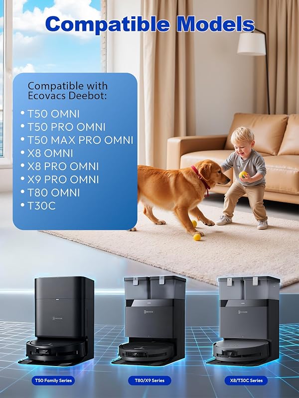 Sac de aspirator lavabil CHIKIXSON cu fermoar pentru Ecovacs Deebot X9 Pro Omni, X8 Pro Omni, T50 Omni, T50 Pro Omni, T80 Omni, T30C, 3 bucăți