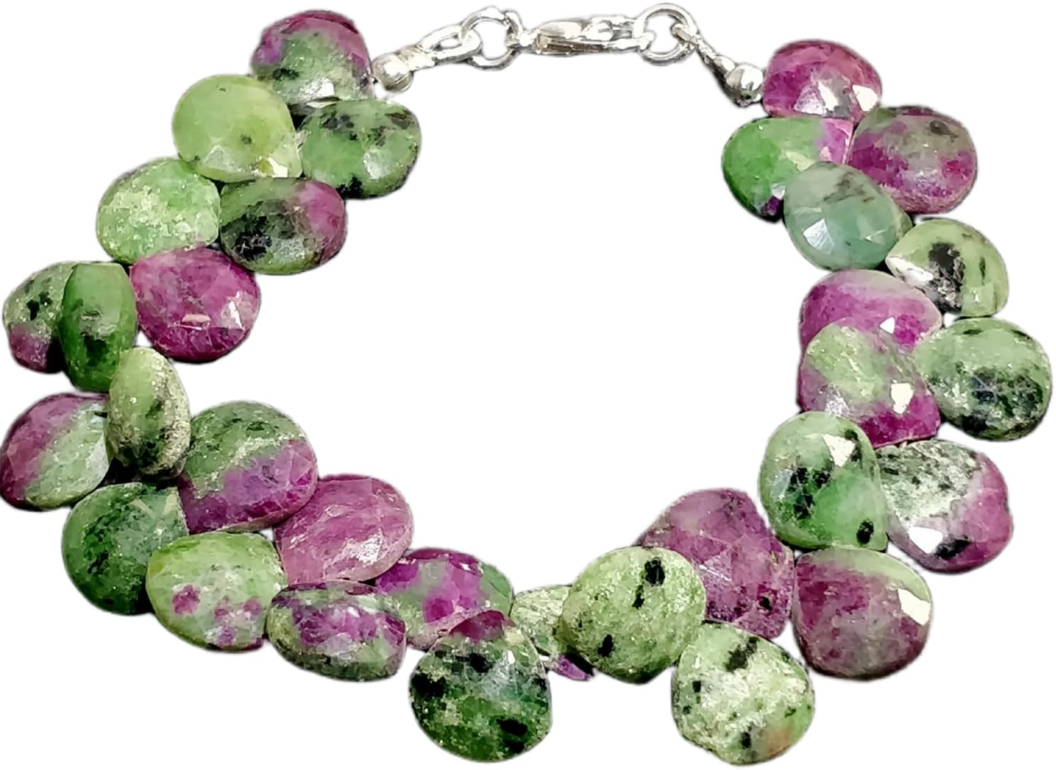 Natural ruby zosite gemstone 9x9-11x10 mm stacking bracelet | 7 inch | multi color, pear shape, faceted cut, stone | with silver plated clasp | handmade jewellry |WW_ESK_00094