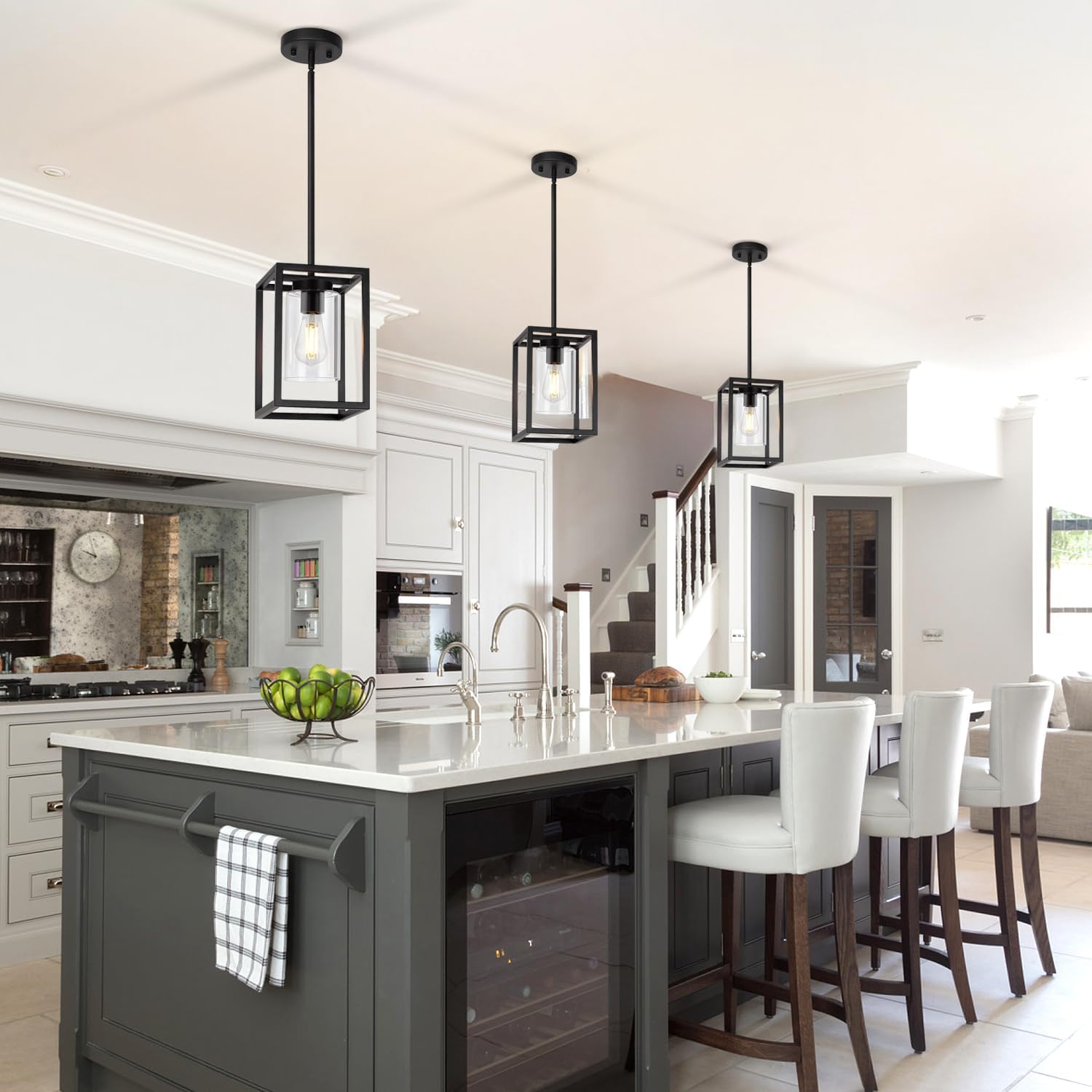 Pendant Lights Kitchen Island Black Farmhouse 1-Light Small Chandeliers Industrial Modern Light fixtures Ceiling for Dining Room Hallway Foyer with Clear Glass Shade Hanging Adjustable