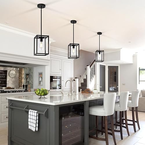 Miniatura 6 de Lámparas colgantes para isla de cocina, estilo casa de campo, color negro, 1 luz, candelabros pequeños industriales modernos, lámparas de techo para