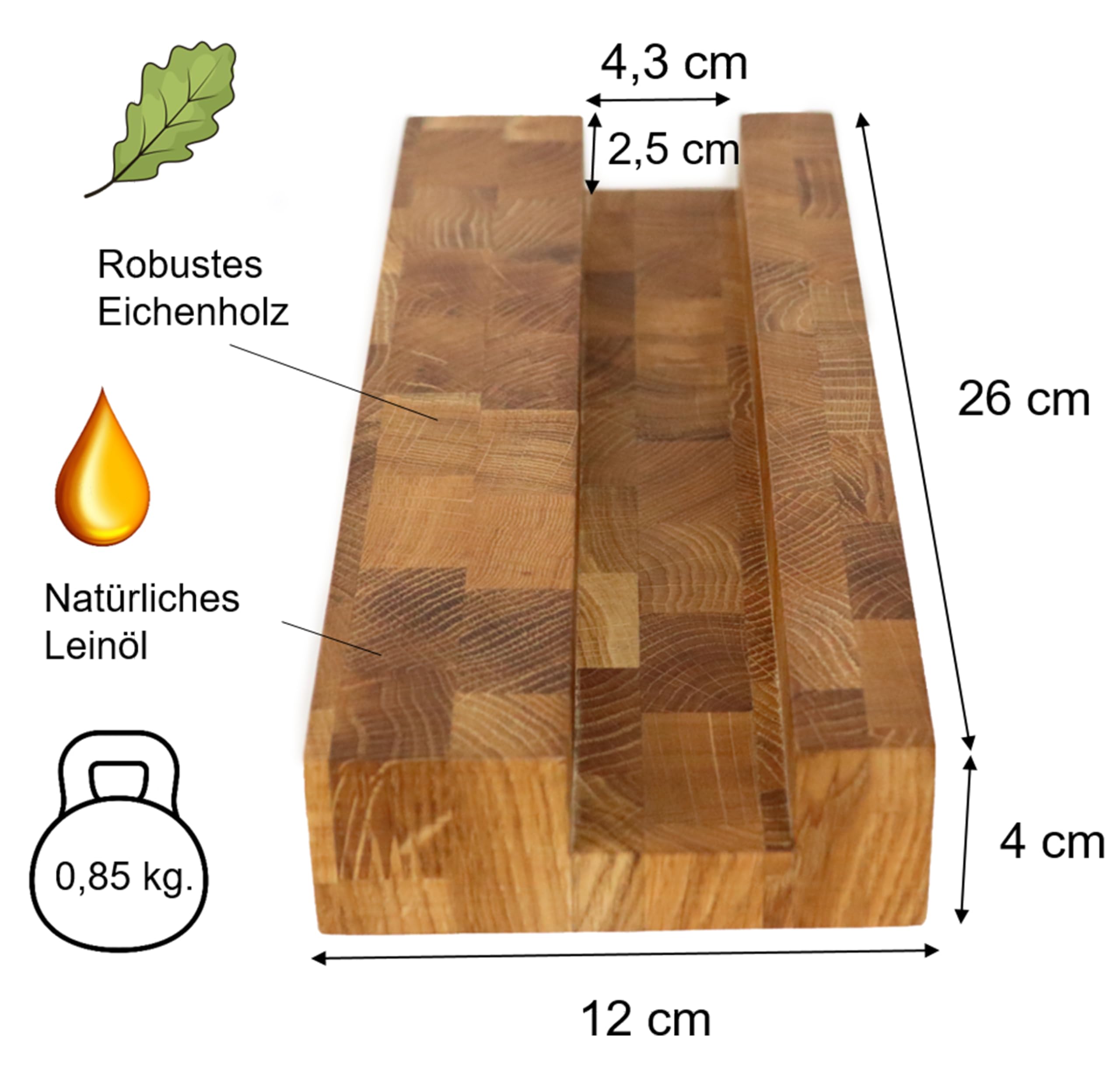 B4K® Supporto per tagliere in rovere – Robusto supporto per tagliere in legno e blocco di legno (4 cm di spessore) | antiscivolo e durevole | progettato per tavole di 4 cm di spessore