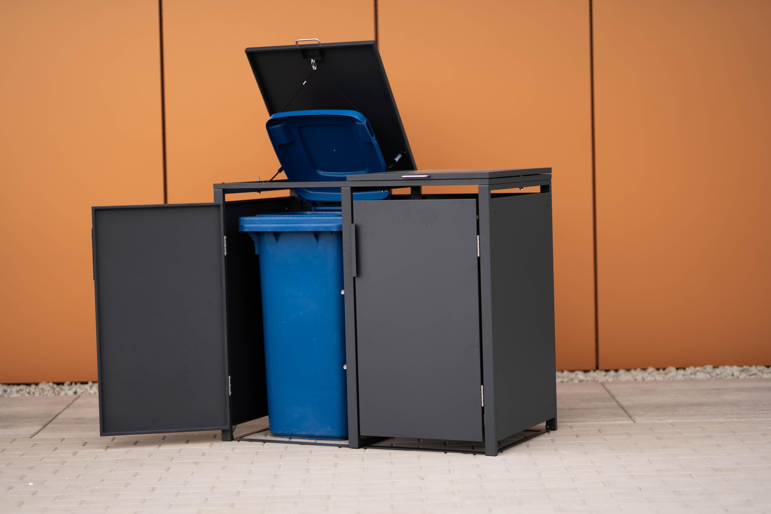 SMARTBOX 2er Mülltonnenbox für 120 l in Anthrazit - Premium Verkleidung Wetterfest & Korrosionsbeständig - Storage Cabinet Möbelschrank mit Gasdruckdämpfer Soft-Close Deckelseilzug Magnetverschluss