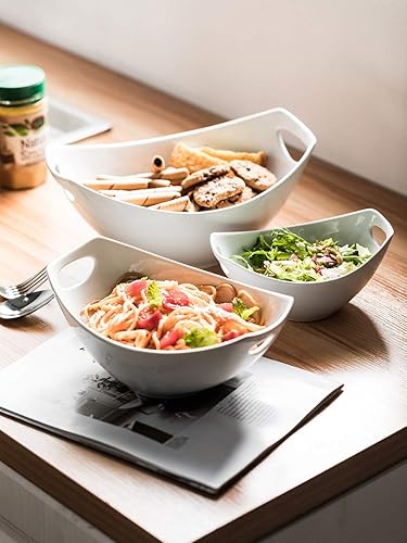 Miniatura 5 de LAUCHUH Serving Bowls with Handles, Porcelain Serving Dishes White Nesting Bowls Mixing Bowl Set Salad Bowls for Entertaining, Party, Valentine's