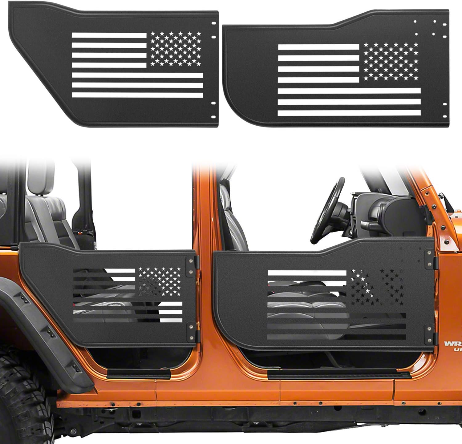 Danti Front & Rear Half Tube Door for 2007~2018 Jeep Wrangler JK Unlimited 4 Doors USA Flag Logo Tubular Door