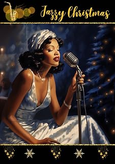 African American Christmas Card - Jazzy Christmas - single Xmas card with envelope - jazz singer holiday card -
