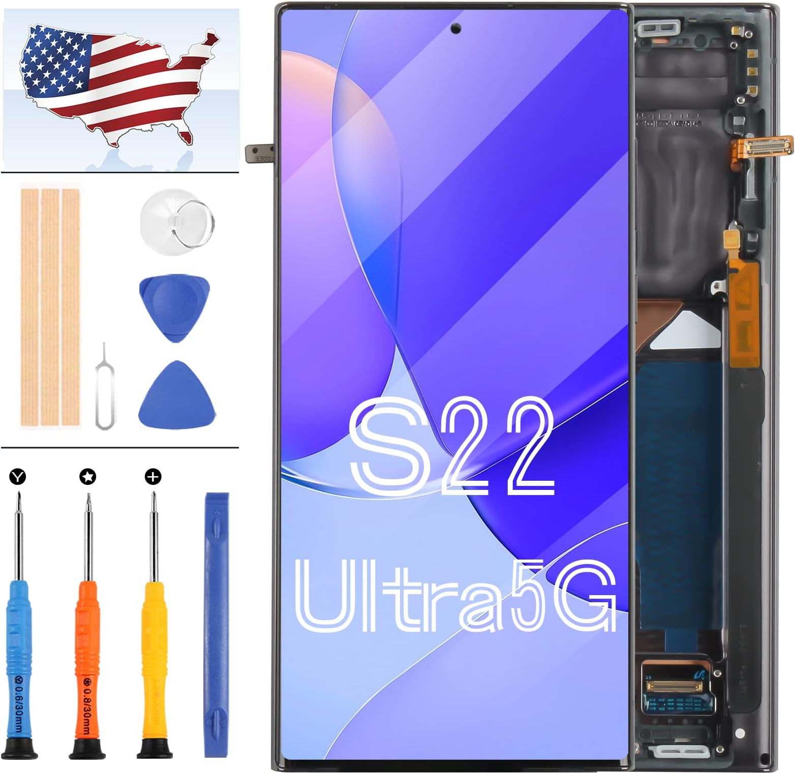 AMOLED S22 Ultra 5G Screen Replacement for Samsung Galaxy S22 Ultra 5G LCD Display S908 SM-S908 SM-S908B Display Touch Screen Digitizer Glass Panel Assembly Repair Parts Kit with Tools (White Frame)