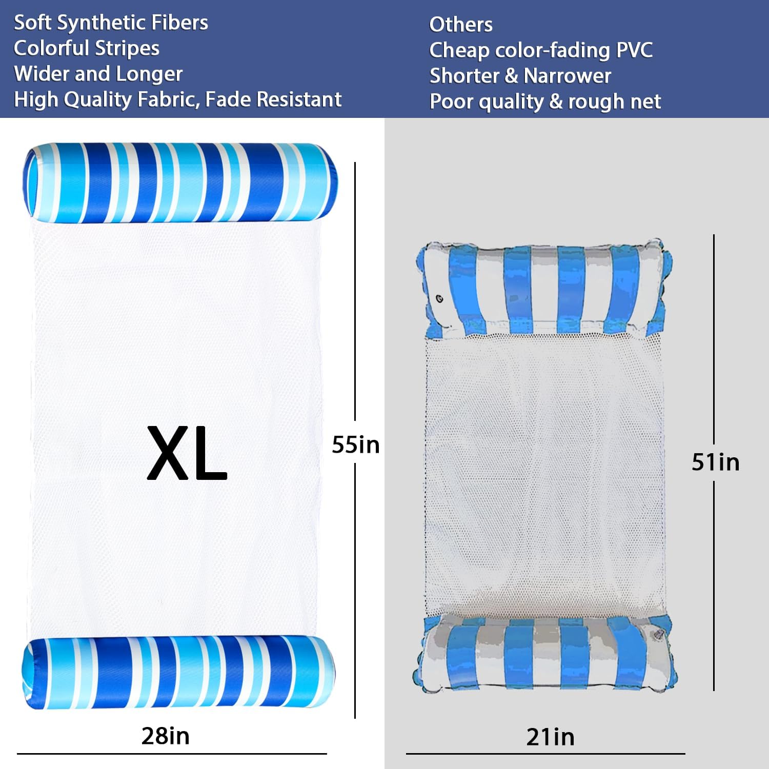 FindUWill 2 Pack Fabric Water Swimming Pool Floats Hammock, XL, Inflatable Multi-Purpose Water Hammocks Floaties (Saddle, Lounge Chair, Hammock, Drifter), Pool Float Lounger for Adults Vacation - Image 6