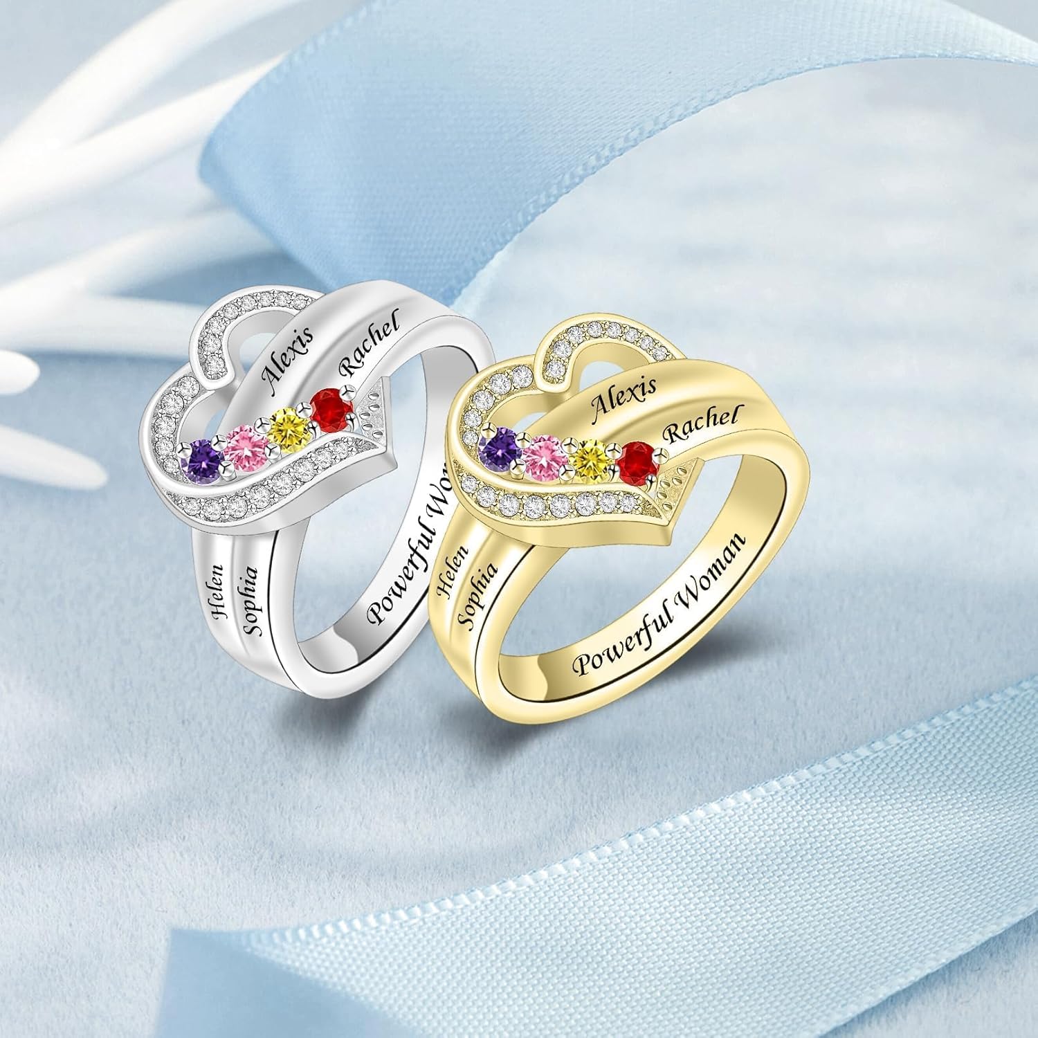 Personalized 925 Sterling Silver Mothers Ring with 1-8 Birthstone Custom Engraved Name Ring Family Birthstone Ring for Women Mom Grandma Daughter