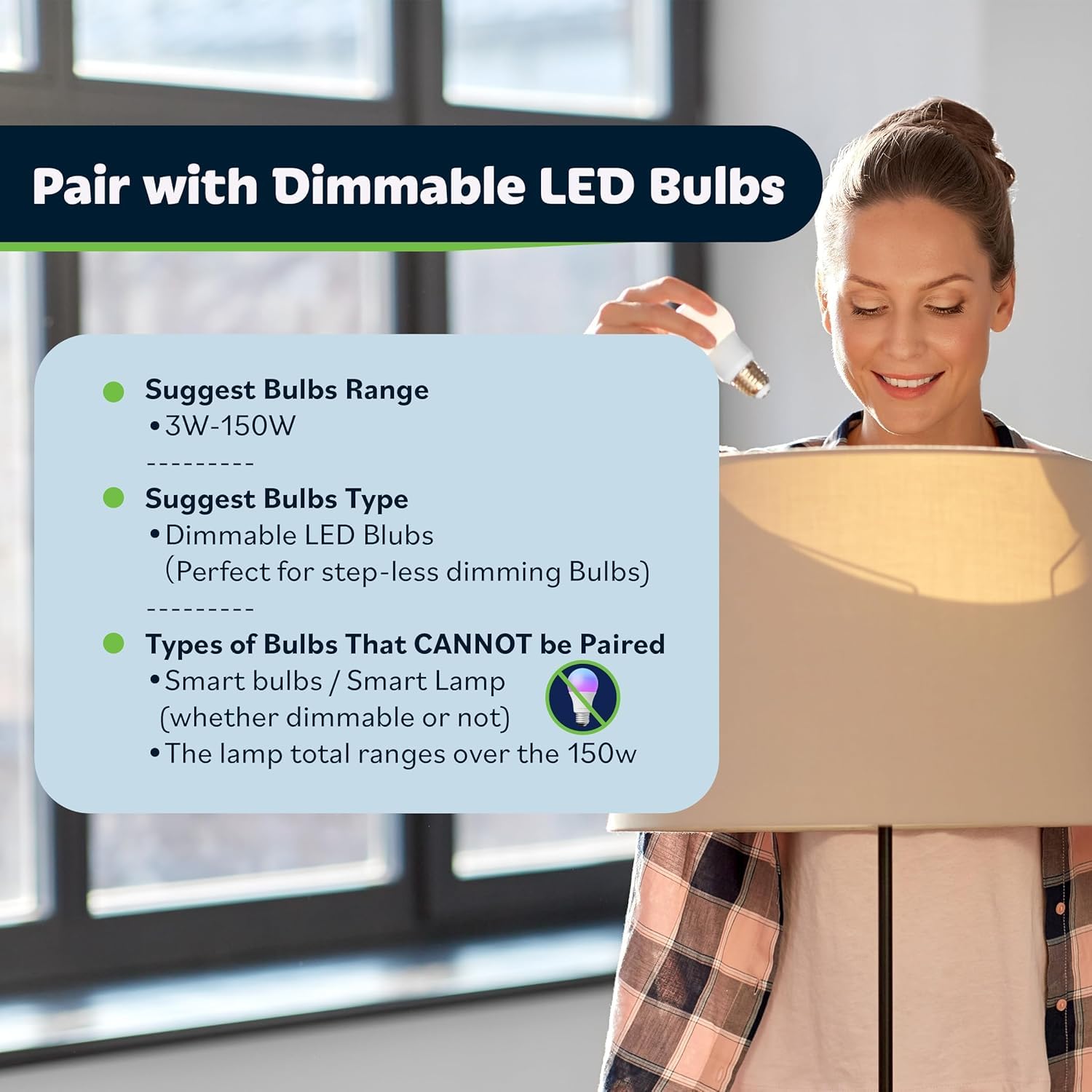TOPGREENER Table Top Plug in Lamp Dimmer for Dimmable LED, Halogen and Incandescent Bulbs, 6.1 FT Cord, Black,2 Pack