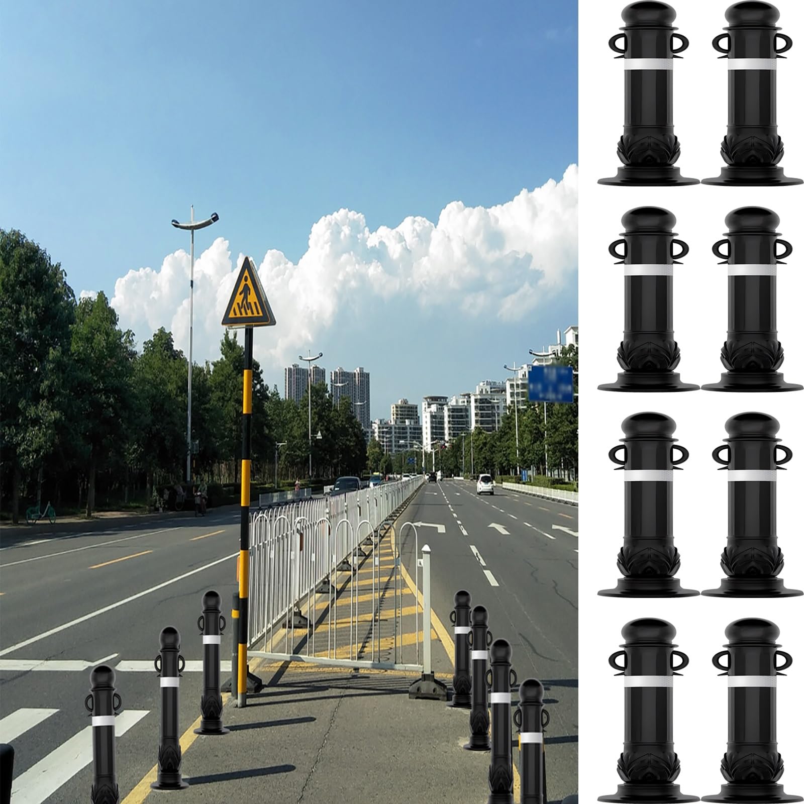 2 4 6 8 Pack Traffic Delineator Posts, 31 Inch Height EVA Plastic Traffic Safety Barrier for Construction Sites, Parking Bollard Post Facility Management(8 Pack)