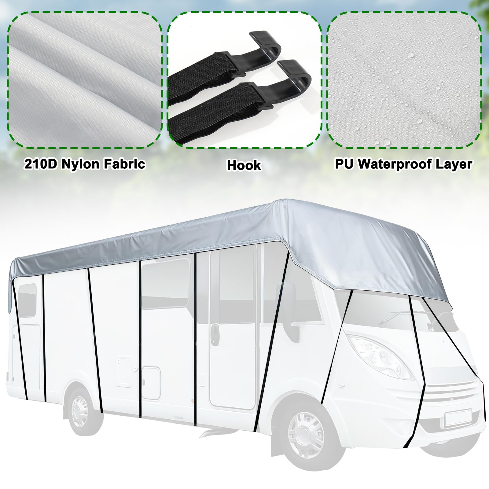 Copertura superiore per camper e roulotte, copertura impermeabile universale per l'estate, protezione dai raggi UV, tessuto Oxford 210D, con strisce riflettenti, 5 x 3 m