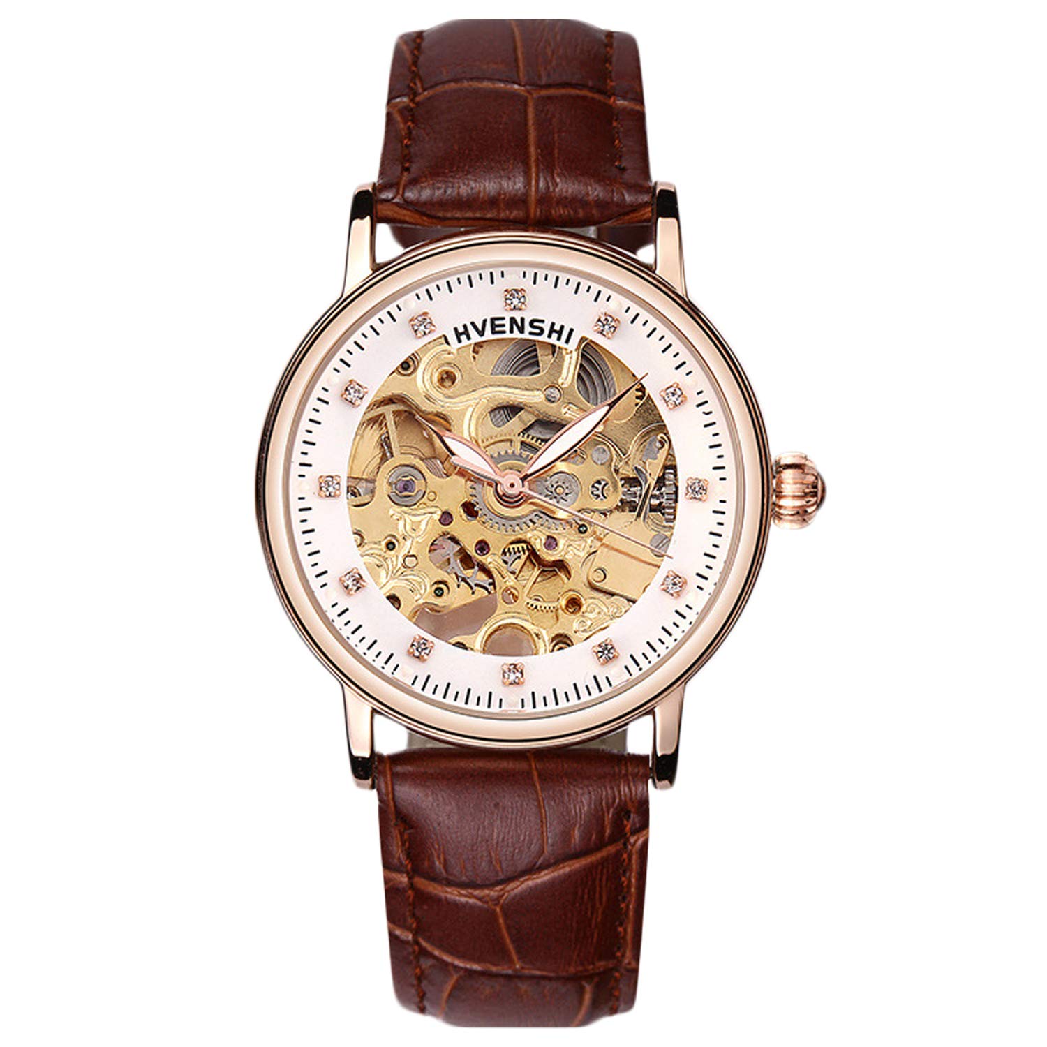 RORIOS Mechanische Armbanduhr, automatisch, für Damen, Leuchtend, Diamant, simuliert, Skelett, Damen Uhren