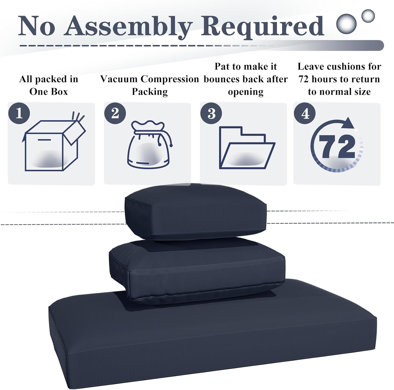 U-MAX Outdoor Cushions for Patio Furniture, 4 inch Memory Foam Patio Cushion Replacement for Outdoor Furniture, Fits 7-Seats Sectional Wicker Conversation Set, Navy