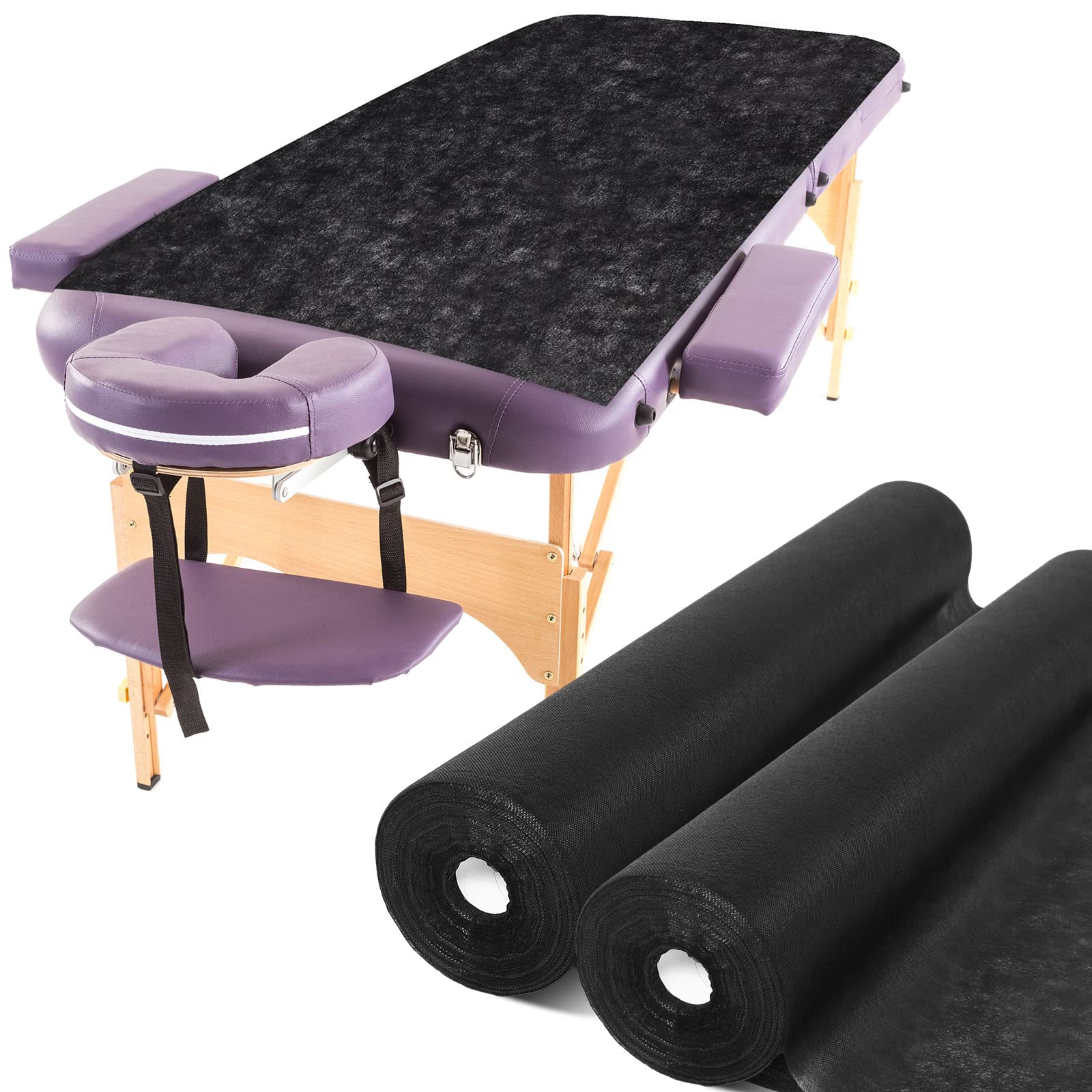 Photo 1 of 2 Rolls 100 Sheets Disposable Massage Table Paper Roll 32" x 71" Bed Roll Non-Woven Spa Bed Sheets Exam Table Sheets Table Paper Covers for Massage Spa Beauty Salon Waxing Exam Tables (Black)