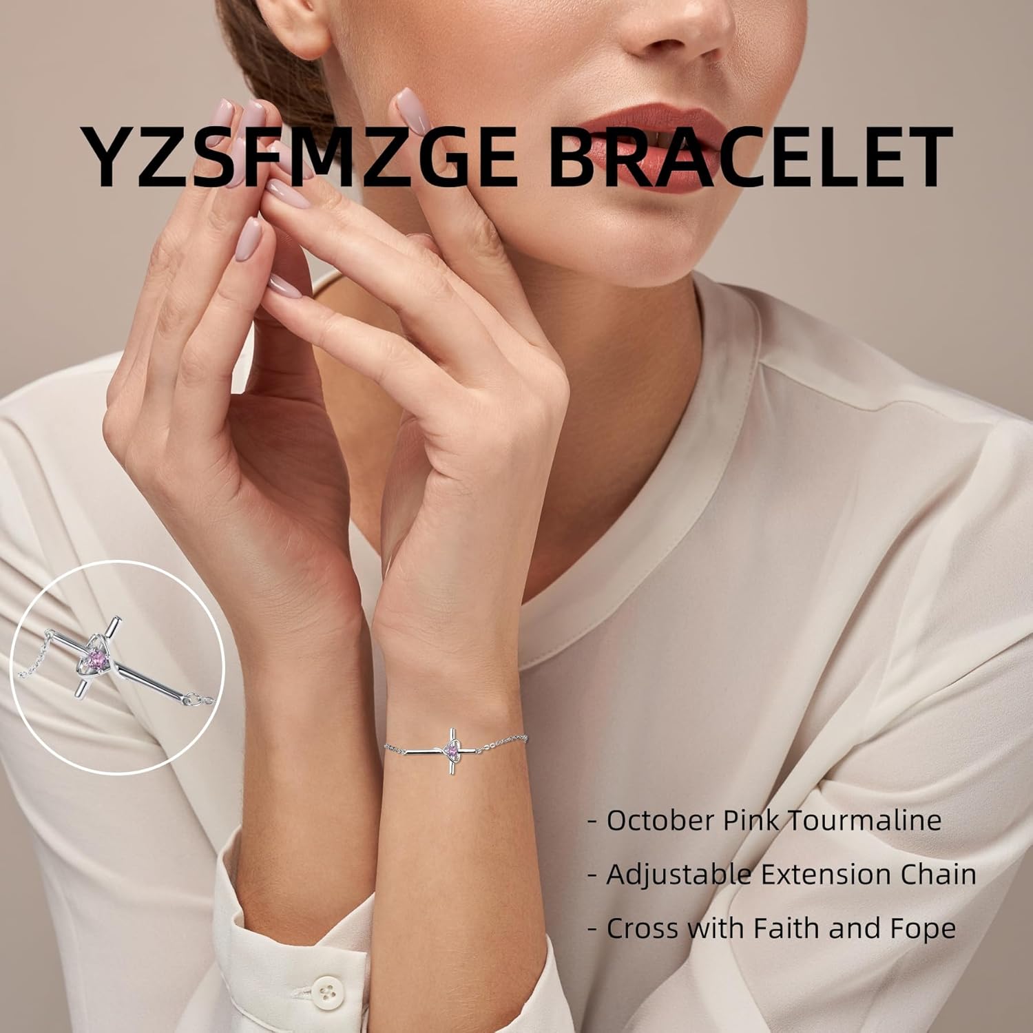 Birthstone Bracelet 925 Sterling Silver Birthstone Cross Bracelets for Women Cross Heart Cubic Zircon Adjustable Jewelry Gifts for Birthday Christmas - Image 5