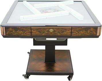 USA MJ Table Fully Assembled and Ready to Play, Ultra-Thin Automatic Mahjong Table with Folding Roller Coaster Style, 40mm Numbered Tiles, and Reversible Table Cover Wooden
