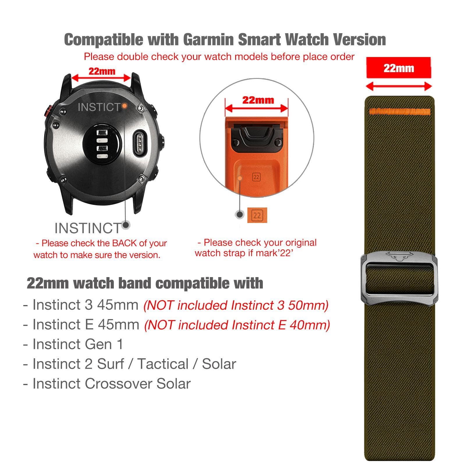 Abanen Correa elástica suave de nailon para Garmin Instinct 2 Solar/Instinct/Instinct Crossover de 22 mm