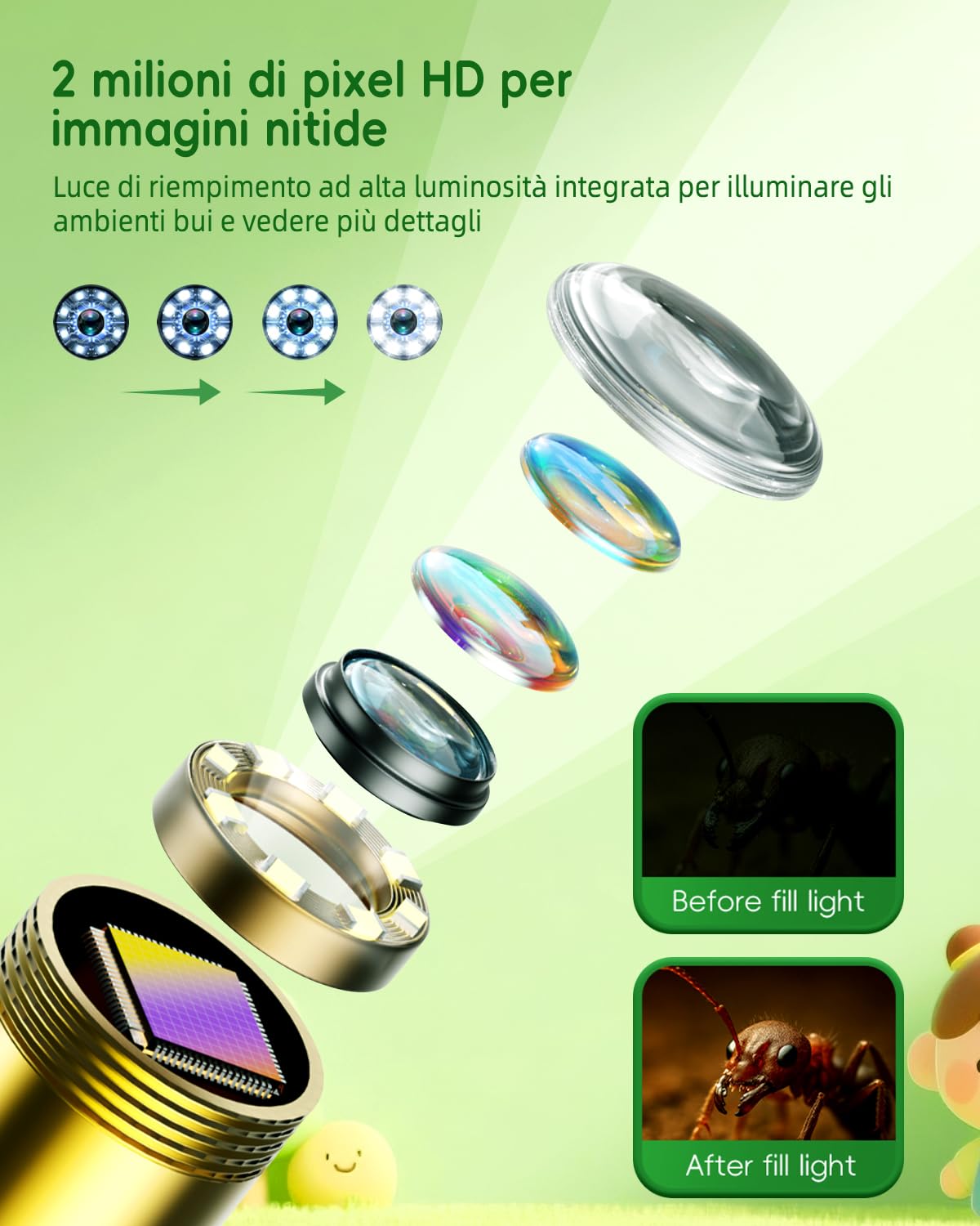 Endoscopio per bambini, Camera bambini 1080P, Gioco STEM per esplorazione all'aperto, giardino, campeggio e natura, Migliori regali di compleanno per ragazzi e ragazze di 4, 5, 6, 7, 8, 9, 10 anni