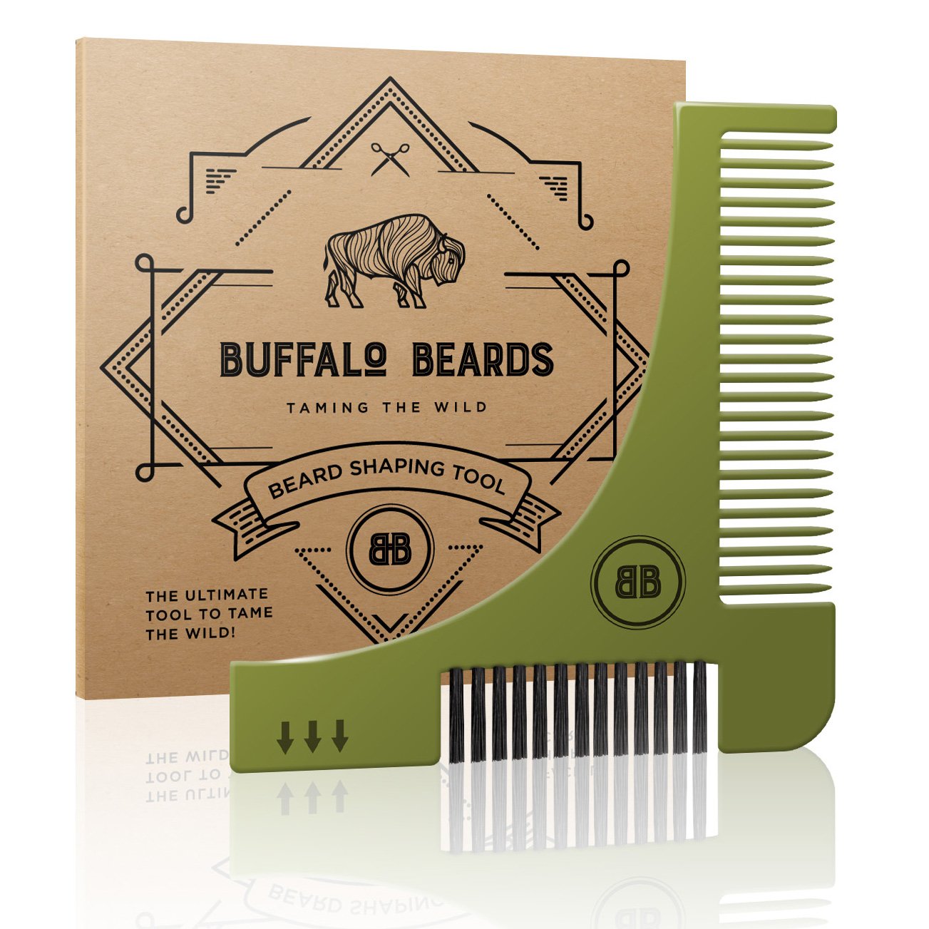 The Best Beard Shaping Stencil Tool from Buffalo Beards Includes Brush, Comb and User Guide - for Getting Perfect Beard Lines