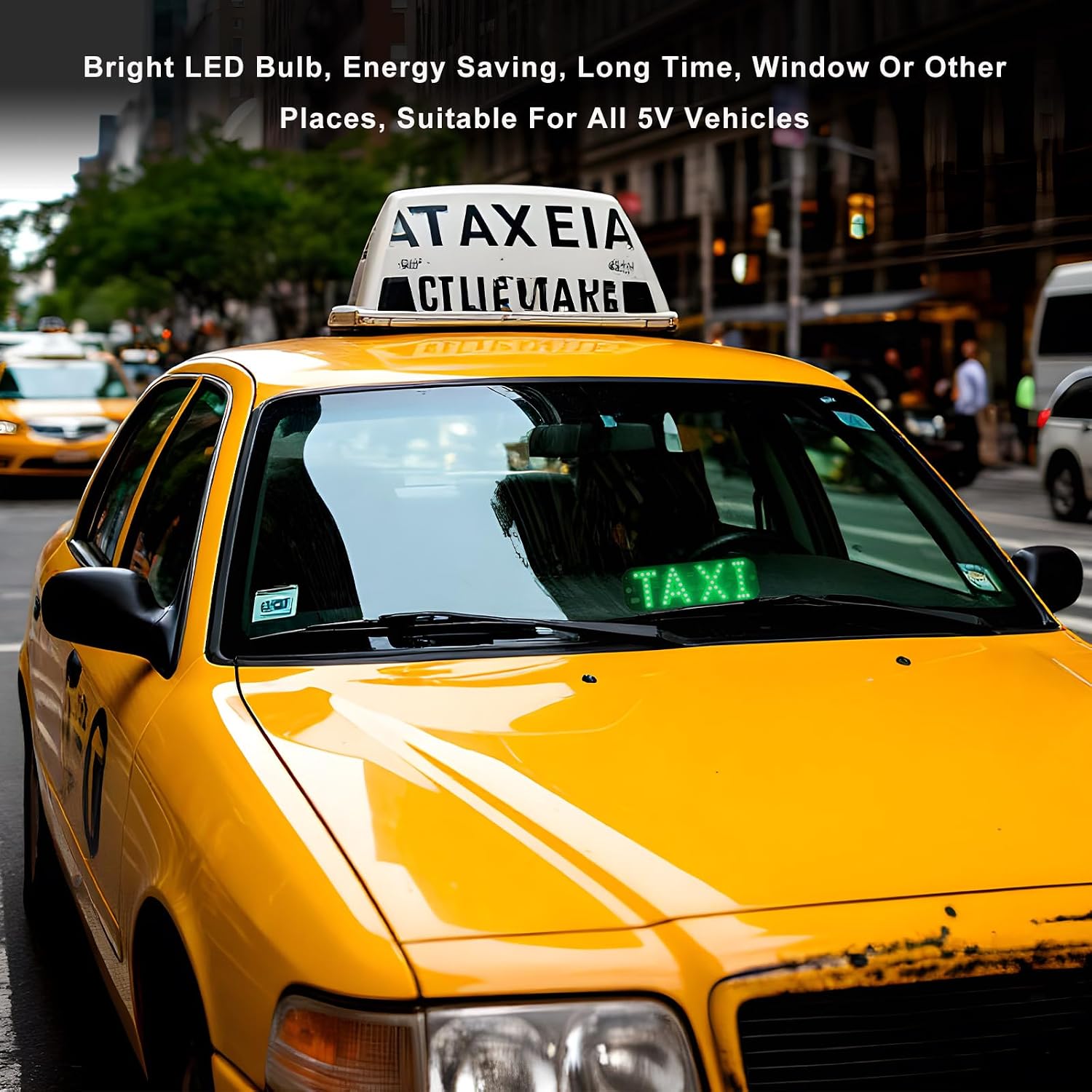 Taxi LED Sign Decor, 5V Bright Taxi LED Signal Light USB Charging Lamp with Suction Cups, Taxi Sign Indicator Light Flashing Hook on Car Window Windshield for Driver (Green)