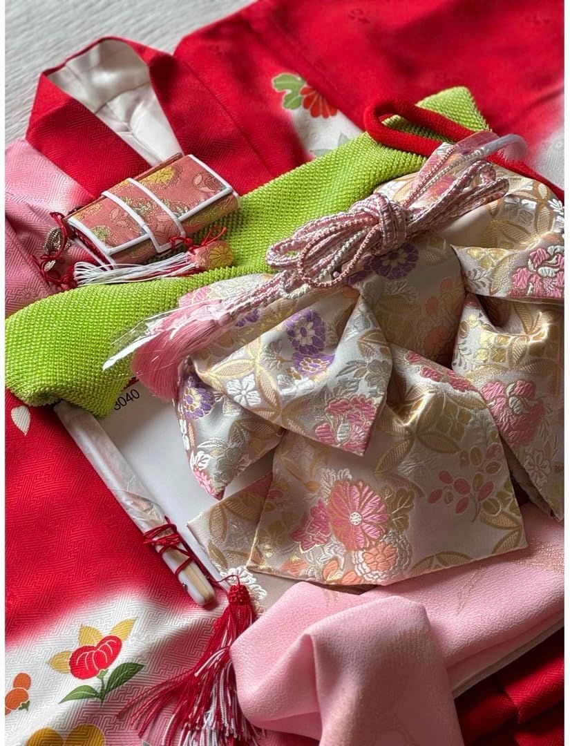 七五三に★新品　正絹綸子に暈し染め　花籠に四季花々　7歳着物フルセット 七五三に 正絹綸子に暈し染め 花籠に四季花々 7歳着物