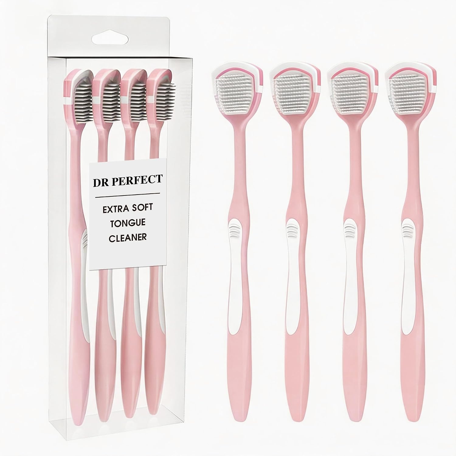 DR PERFECT Soft Tongue Brush Scraper Cleaner Helps Fight Bad Breath Clean Your Tongue Without Hurt Pack Of 4 (GREEN PURPLE BLUE PINK)