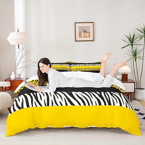 Miniatura 8 de Juego de funda de edredón de leopardo para niños, tamaño matrimonial, juego de ropa de cama de piel de cebra y guepardo abstracto, decoración de