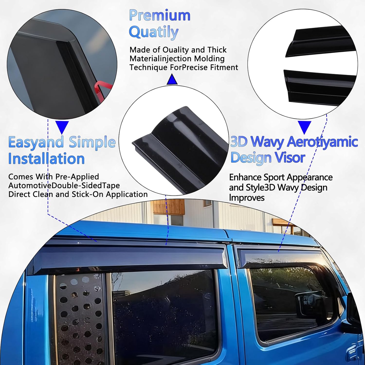 Window Visors Rain Guards Shield for 2007-2018 Jeep Wrangler, Out-Channel Window Vent Wind Deflectors Visors Shades for 07-18 Wrangler JK (Smoky Color)