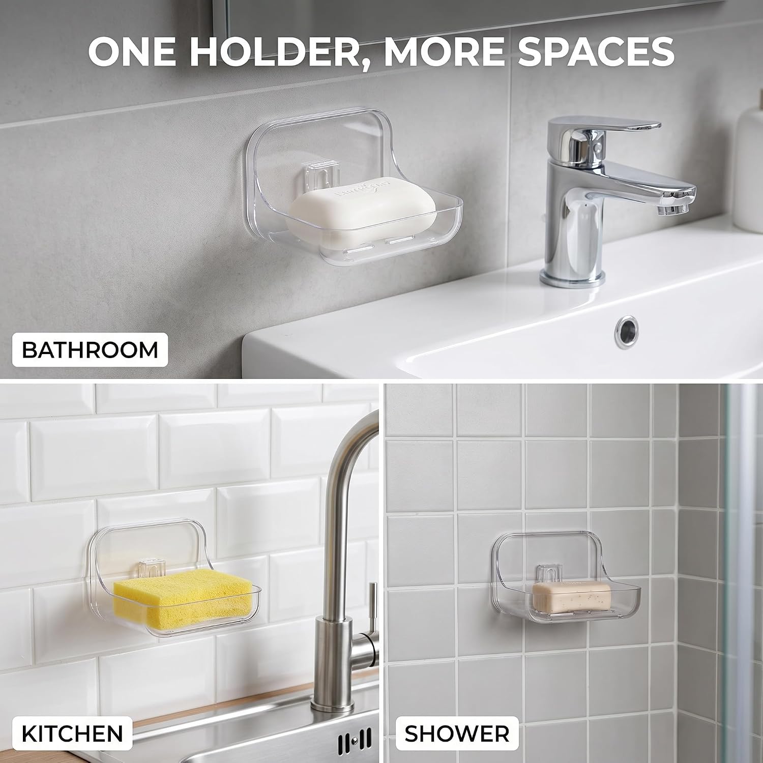 1Pc Transparent Detachable Soap Holder for Shower Wall with Drainage Hole, Perfect RV Toilet and Kitchen Soap Dish,Adhesive Soap Dish for Shower,Ideal RV Accessory Holders and Dispensers