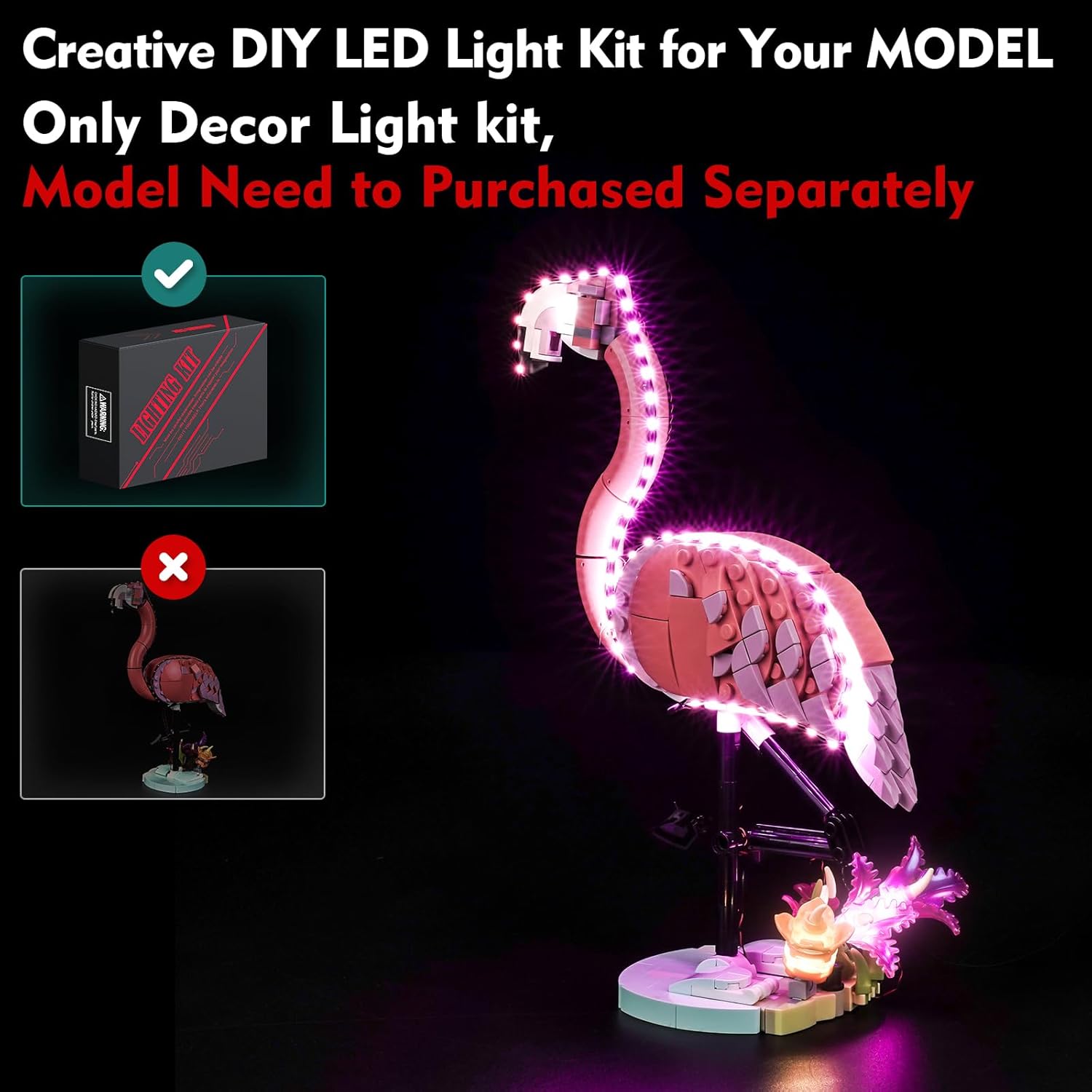 LocoLee Light kit Compatible with Lego Wild Animals: Pink Flamingo - No Model Only Light, LED Lighting Accessories Compatible with Lego Wildlife: Pink Flamingos 31170