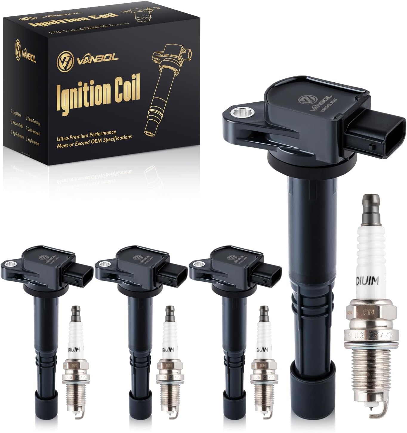 Set of 4 Ignition Coil Pack UF583 and Iridium Spark Plug Compatible for Honda Accord Civic CRV Element S2000 Acura CSX RSX 2002 2003 2004 2005 2006 2007 2008 2009 2010 2011 L4 2.0L 2.4L UF311