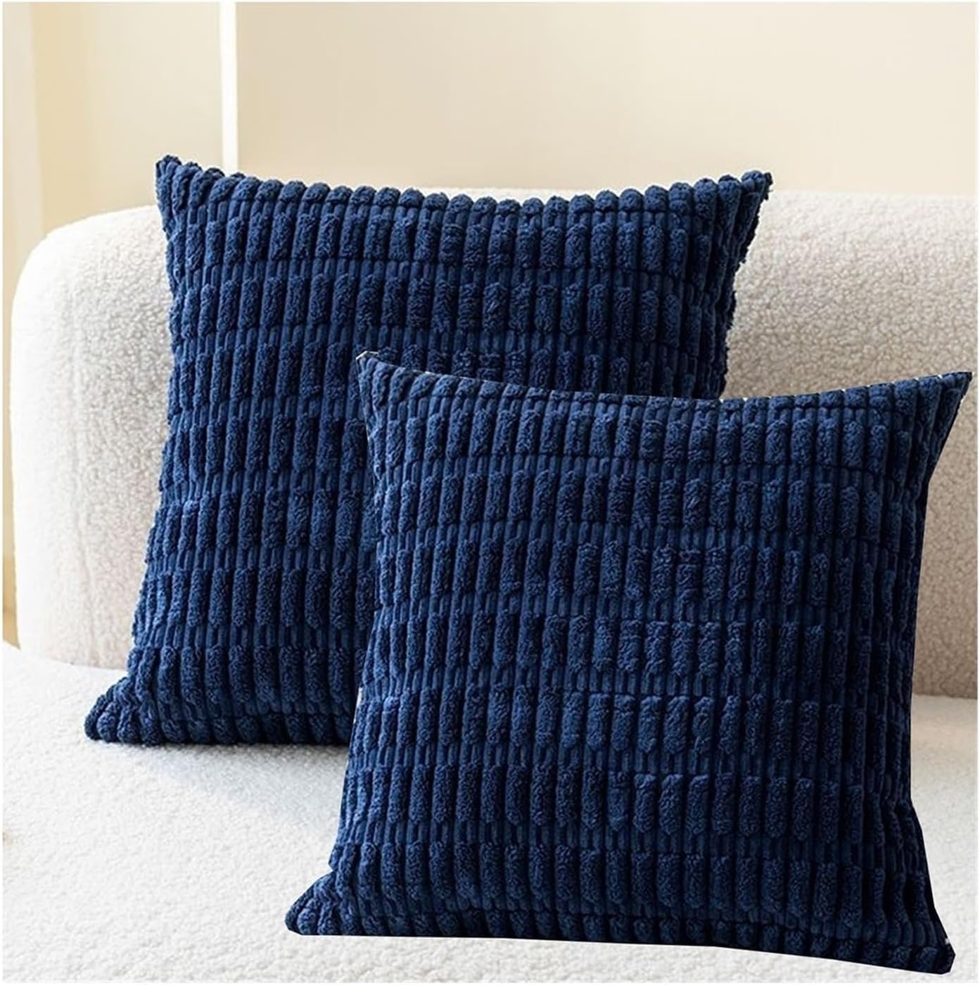 Housse de coussin 2 pièces de qualité supérieure bleu marine pour lit et canapé