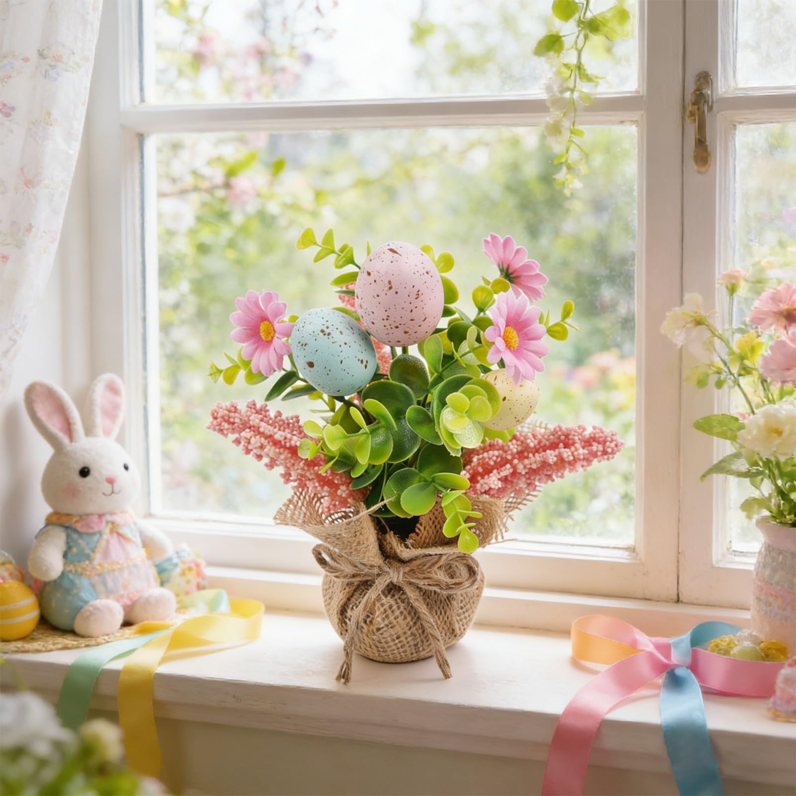 Huevo de Pascua de plantas artificiales para exteriores, con huevos de Pascua adecuados para chimeneas y decoraciones navideñas del hogar y el interior.