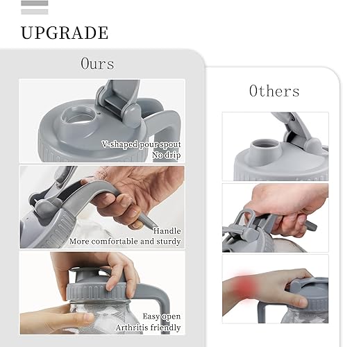Miniatura 3 de Tapa de boquilla para tarros de boca ancha, tapa hermética con asa, a prueba de fugas y duradera, paquete de 2
