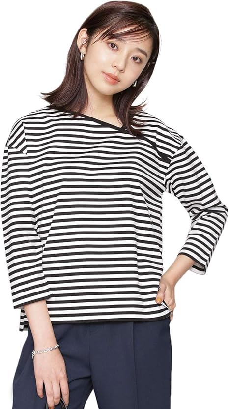 Amazon ナノ ユニバース Nano Universe アシンメトリーネックボーダーtシャツ 七分袖 Tシャツ カットソー 通販