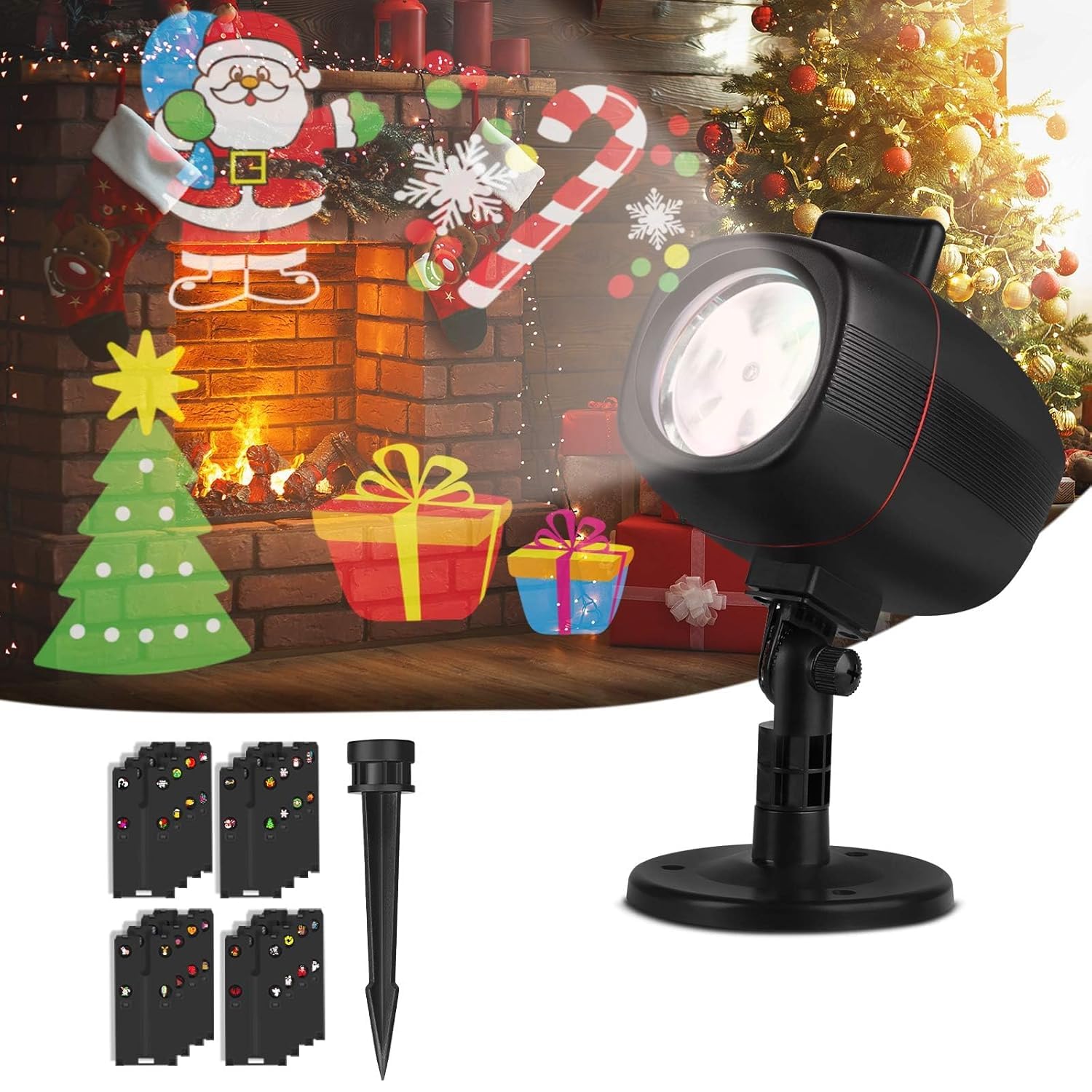 OUSFOT LED Projektorlampe Weihnachten mit 16 Folien Projektor Lichter IP65 Wasserdicht für Weihnachten/Halloween/Indoor/Garten