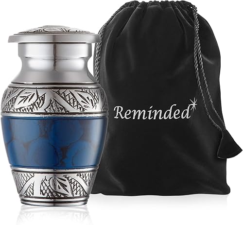 Miniatura 5 de Reminded Urnas de cremación pequeñas para cenizas humanas, juego de 6 mini recuerdos, azul y plateado con estuche de terciopelo